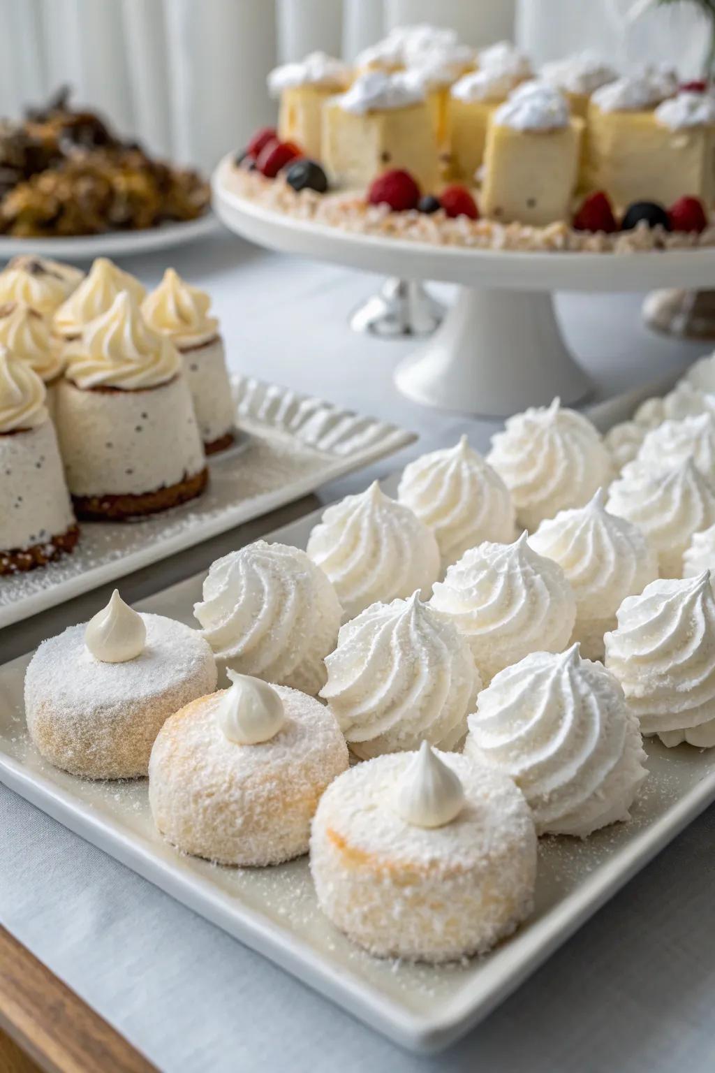 White desserts provide a sweet finale to the dinner party.