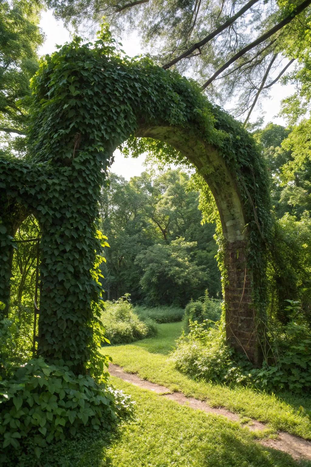 An arch covered in lush greenery for a natural and organic appearance.