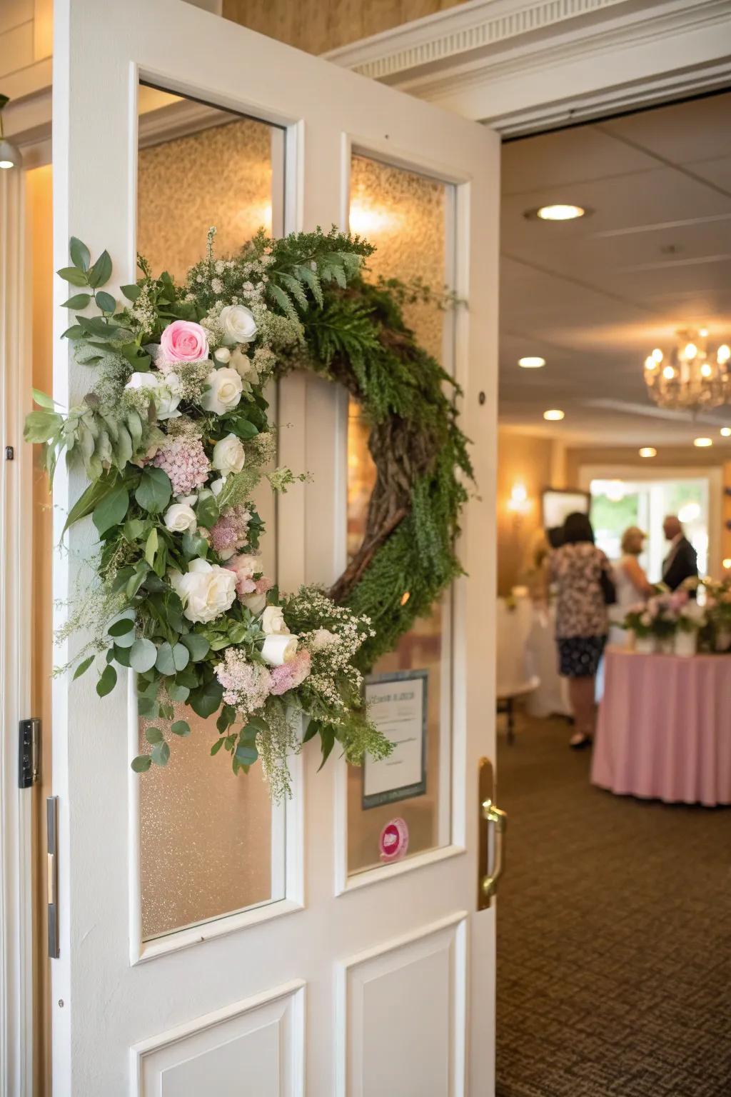 A seasonal wreath adds warmth and style to the entrance.