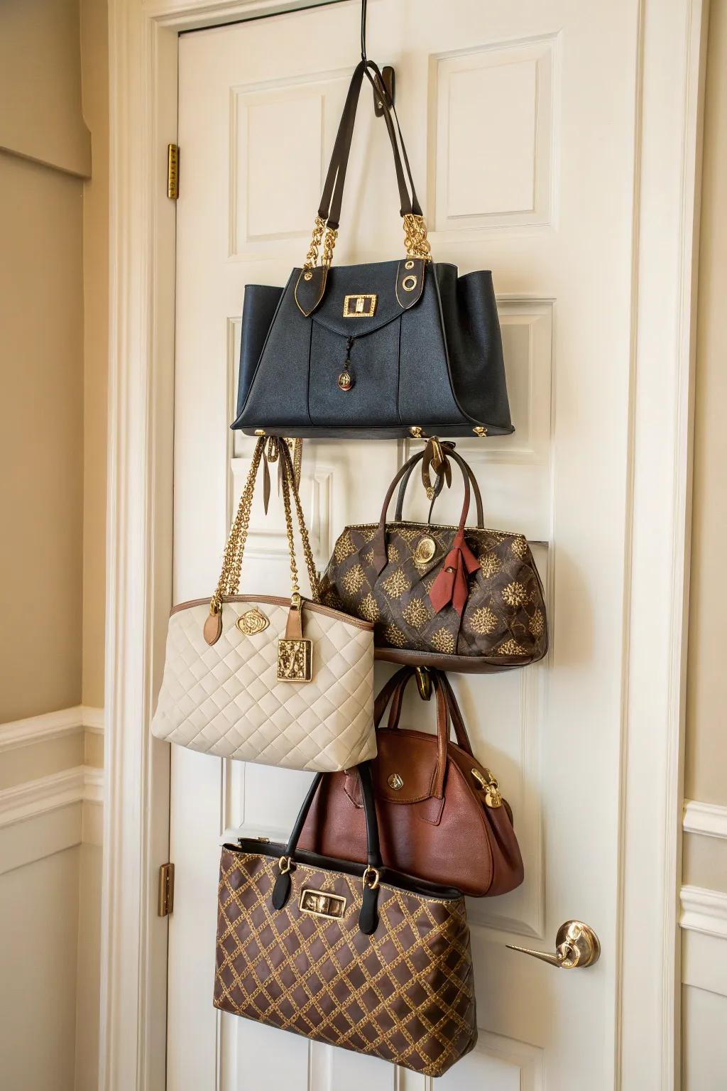 A hanging handbag holder keeps your collection organized and at your fingertips.