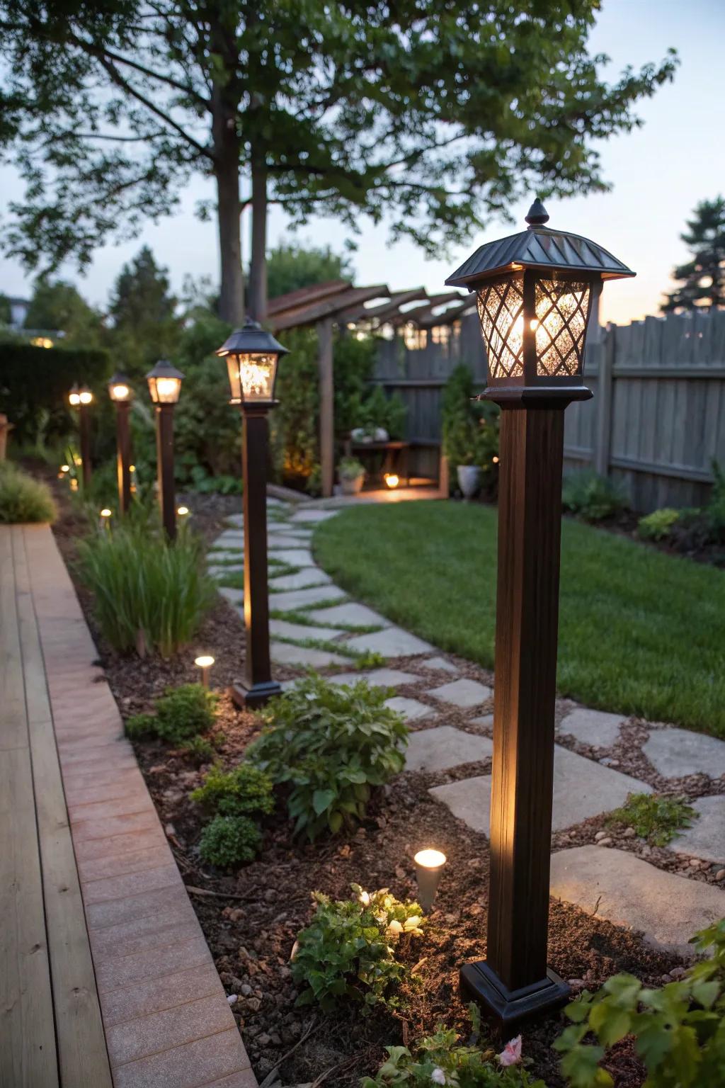 Illuminate sustainably with solar-powered light posts.