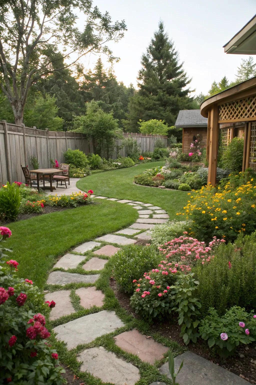 Guide your journey with rustic stone pathways.