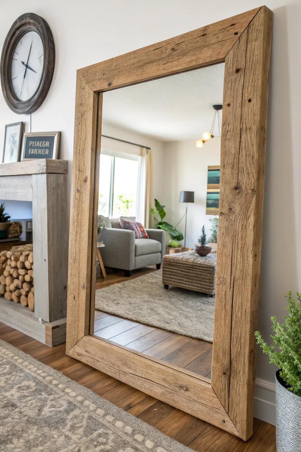 Barnwood frame with a mirror for added elegance.