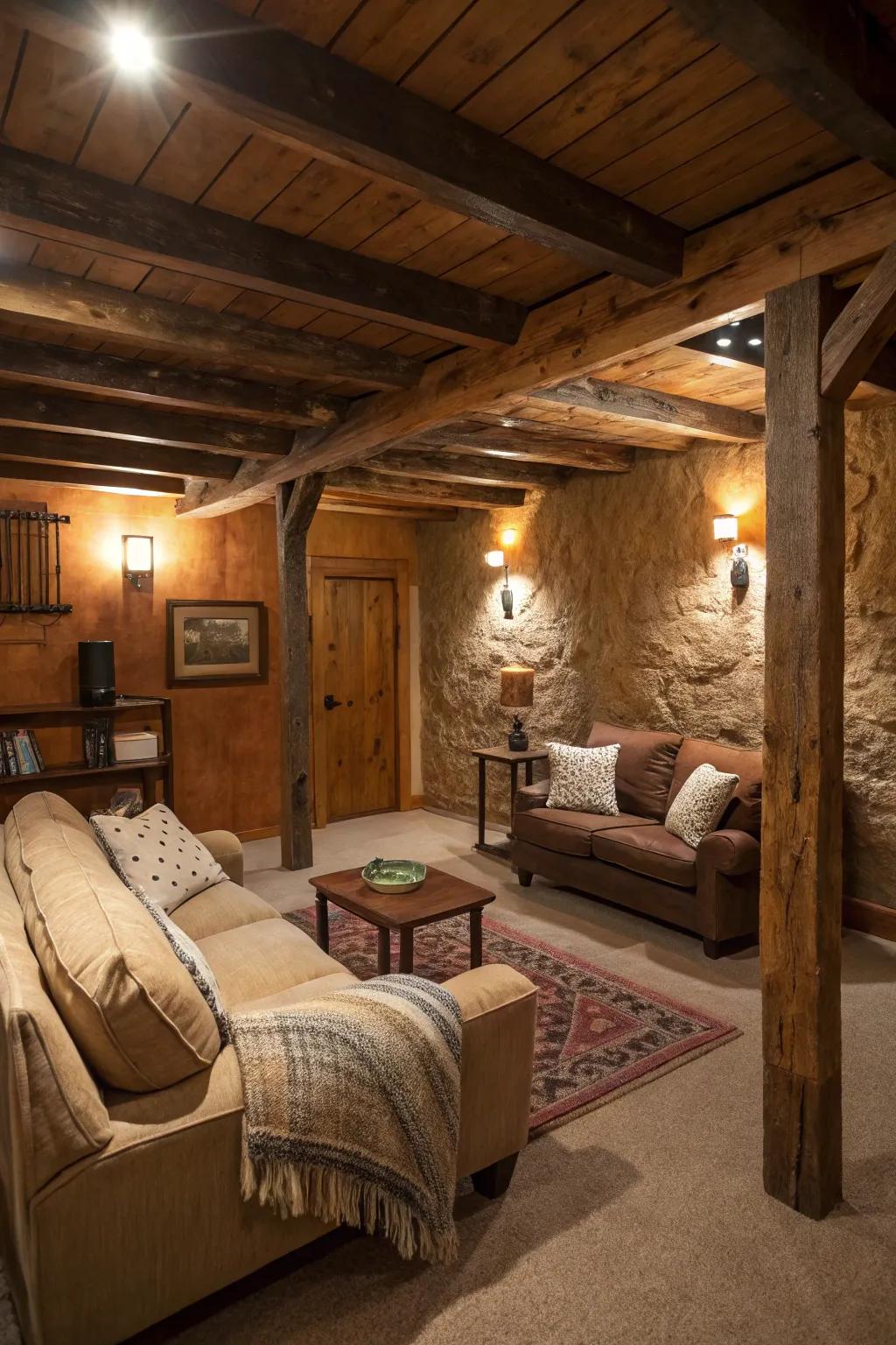 Rustic brown walls create a warm and inviting atmosphere.