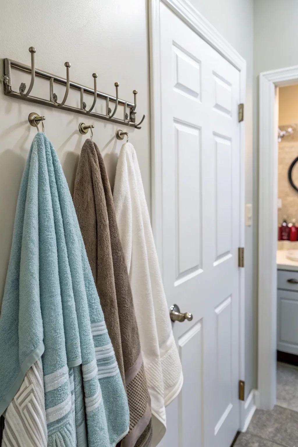 Over-the-door hooks provide a renter-friendly solution.