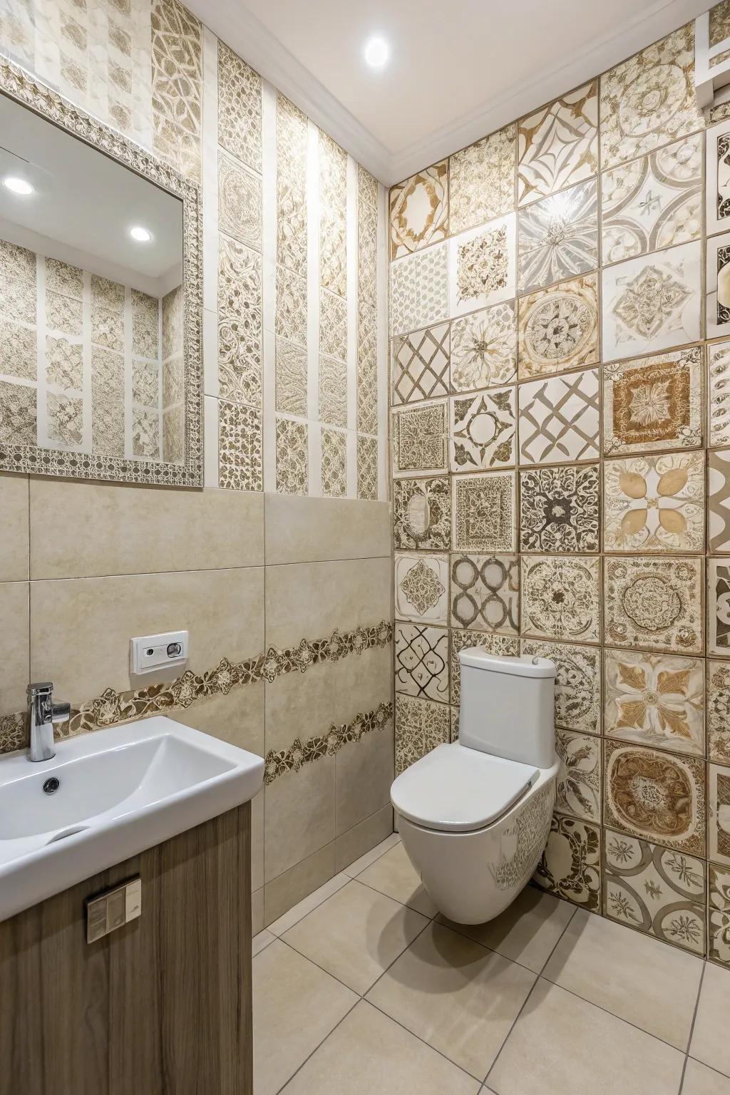 Get the look of tiles without the installation fuss with tile-imitating wallpaper.