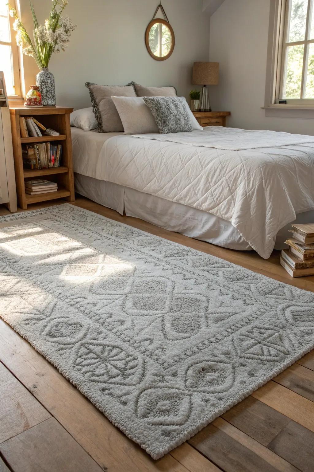 A luxurious rug adds warmth and ties the room together.