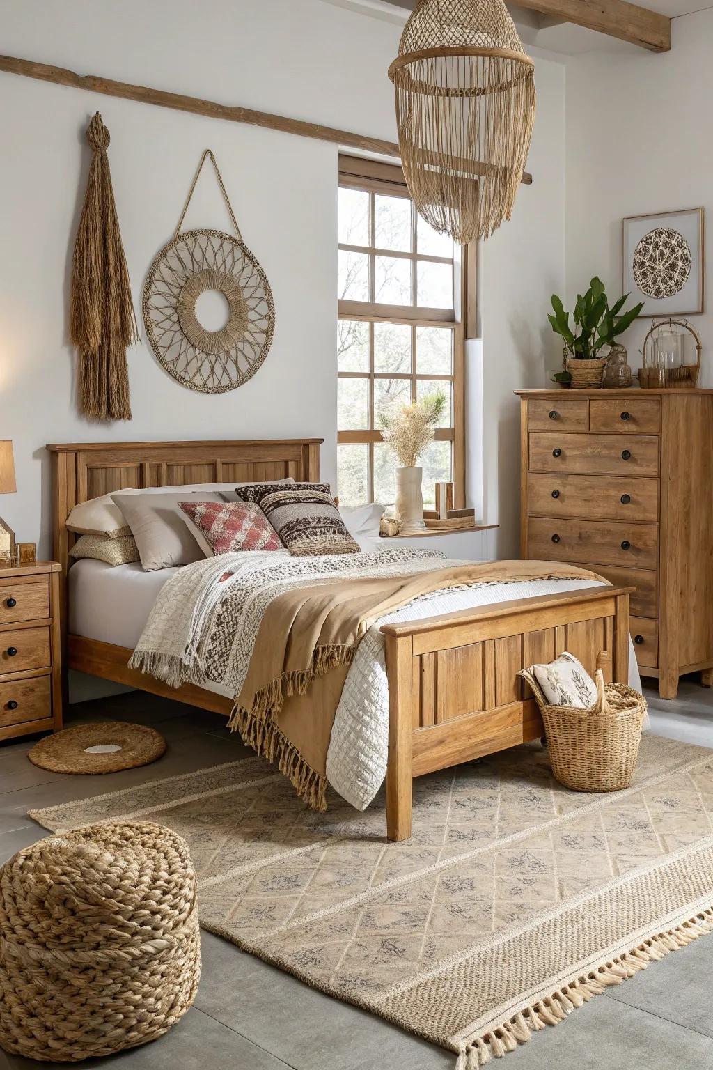 Natural elements bring warmth and texture to this bedroom.