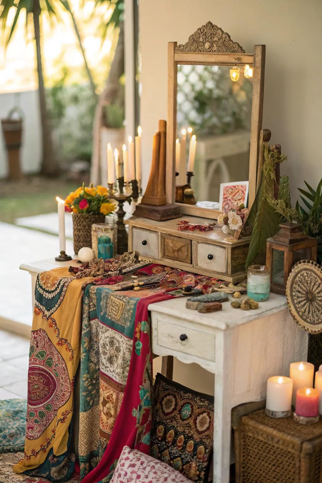 A bohemian vanity full of character and warmth.