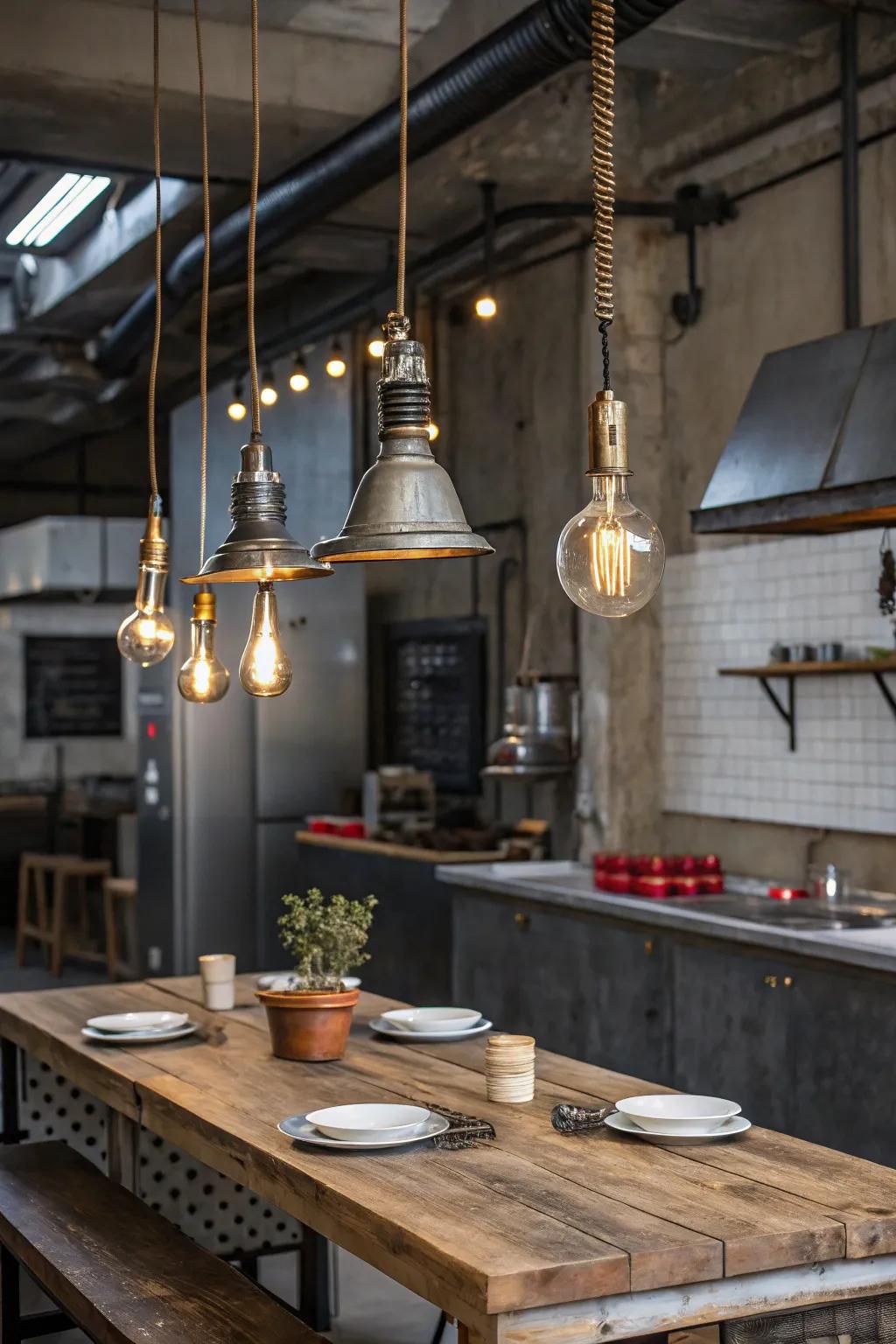 Introduce an industrial edge with bold lighting.