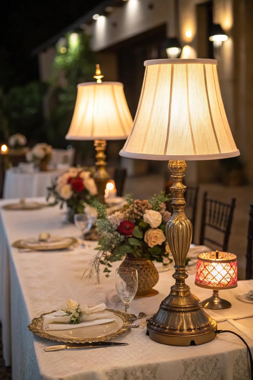 Table lamps add personality to party setups.