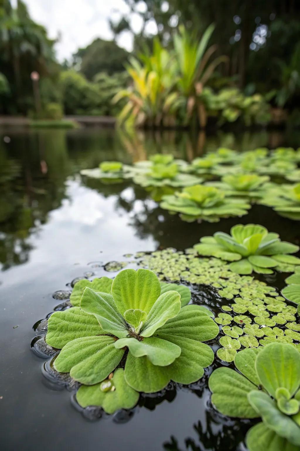 Water Lettuce provides natural filtration and a lush look to the pond.