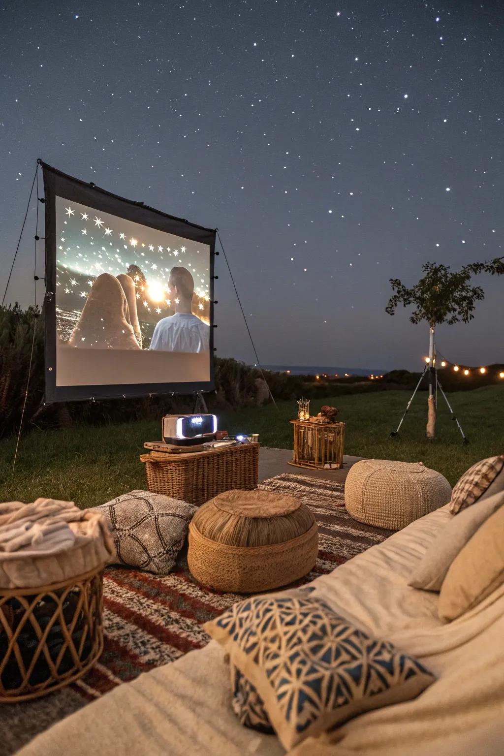 Enjoy a cozy movie night under the stars for a memorable celebration.