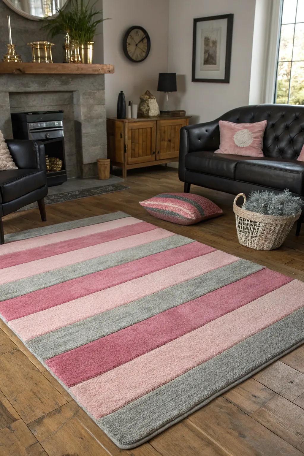 Layering rugs adds texture and warmth to the living area.