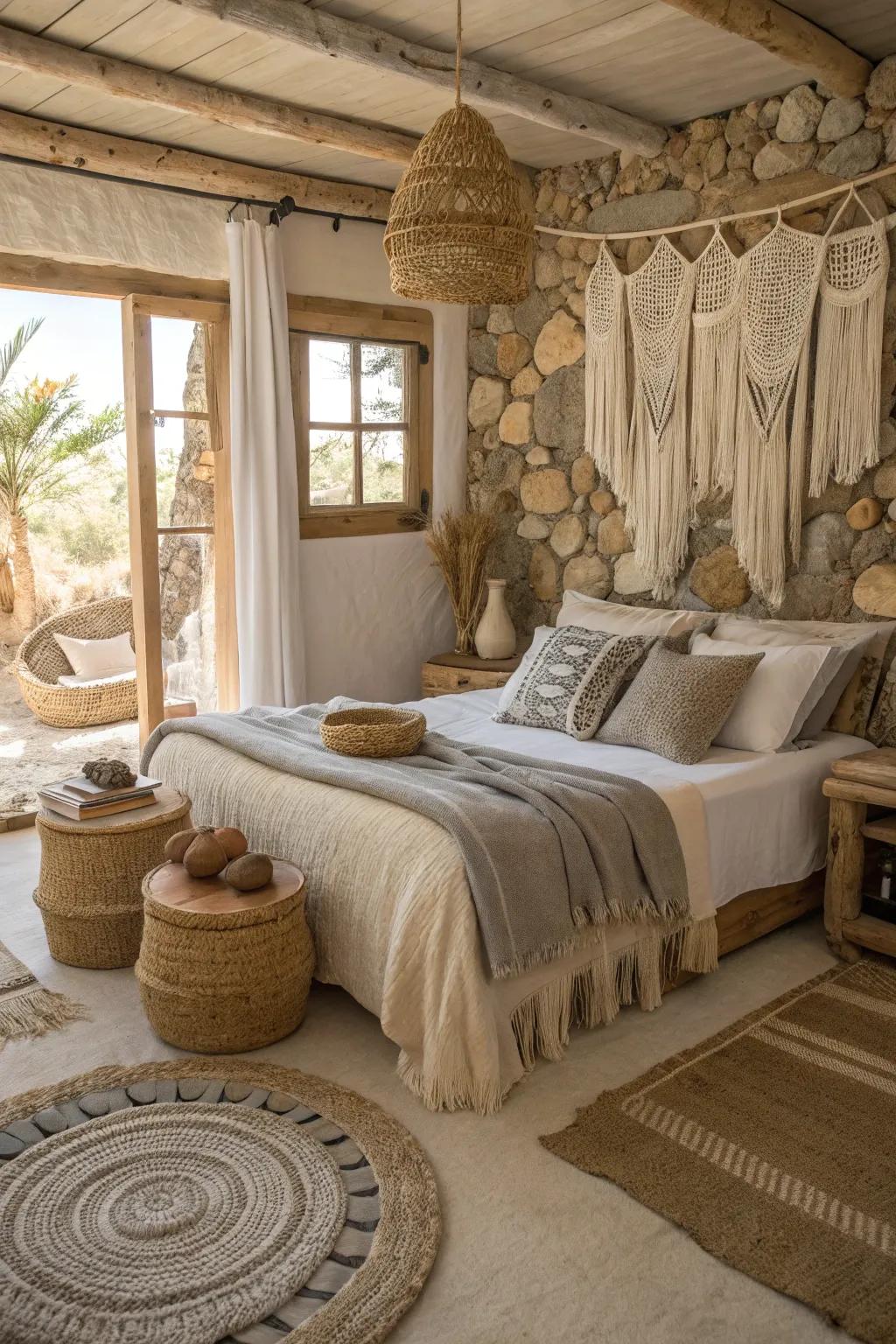 Outdoor textures add rustic charm to your bedroom.