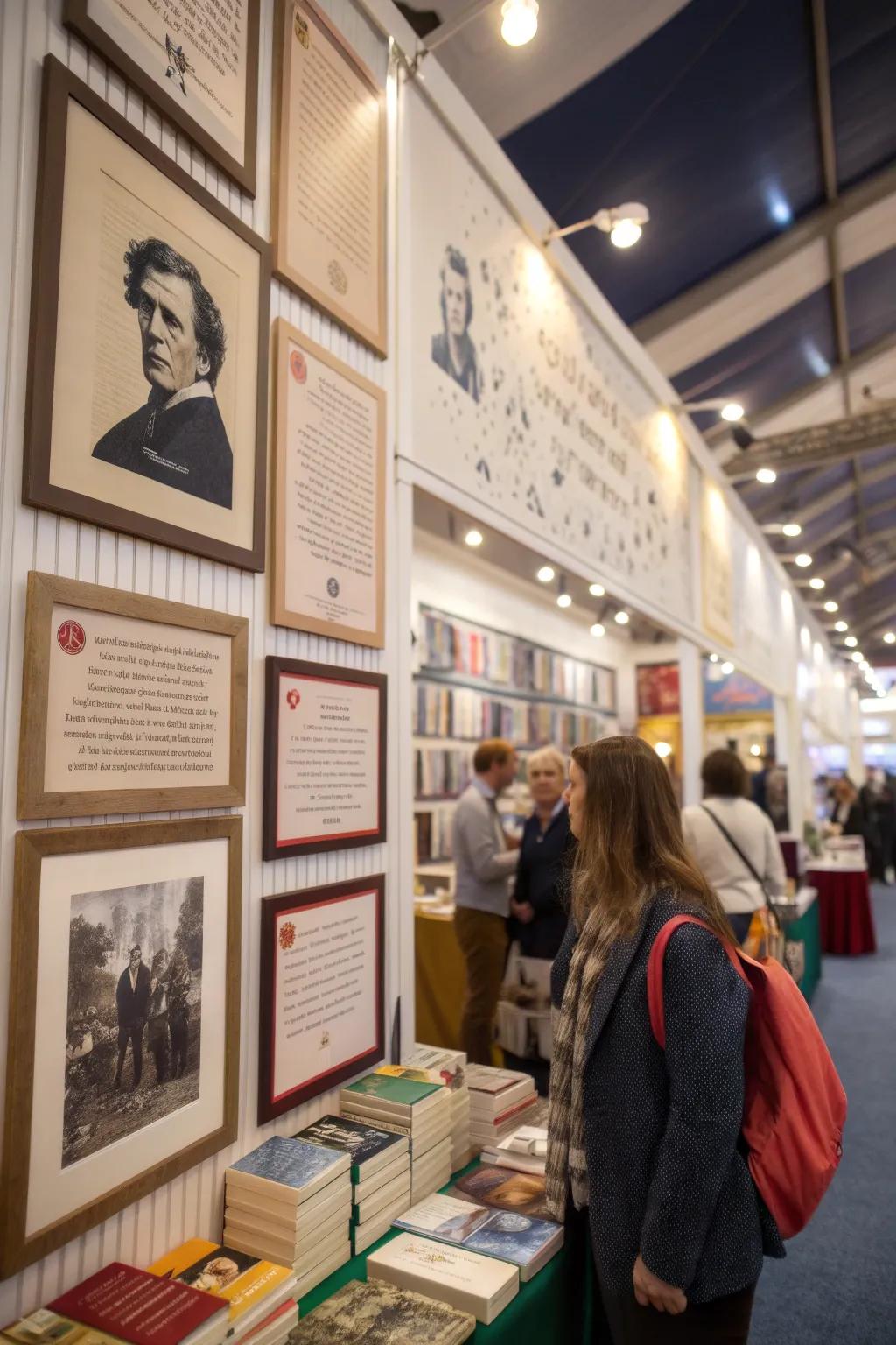 A wall of inspiring literary quotes adds depth to the book fair.