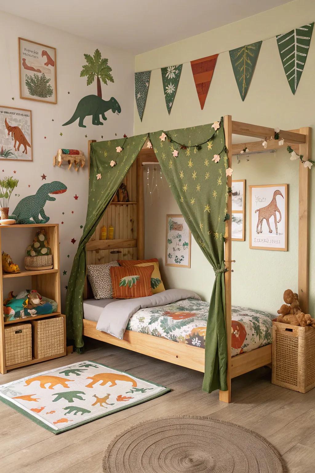 Step back in time with this dinosaur-themed canopy bed.