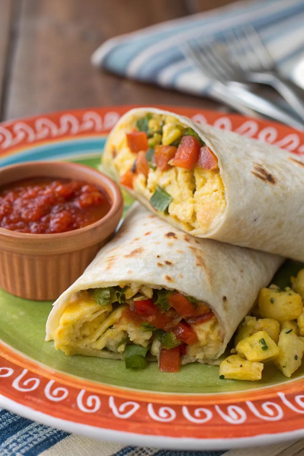 Breakfast burritos are a savory and satisfying choice for breakfast in bed.