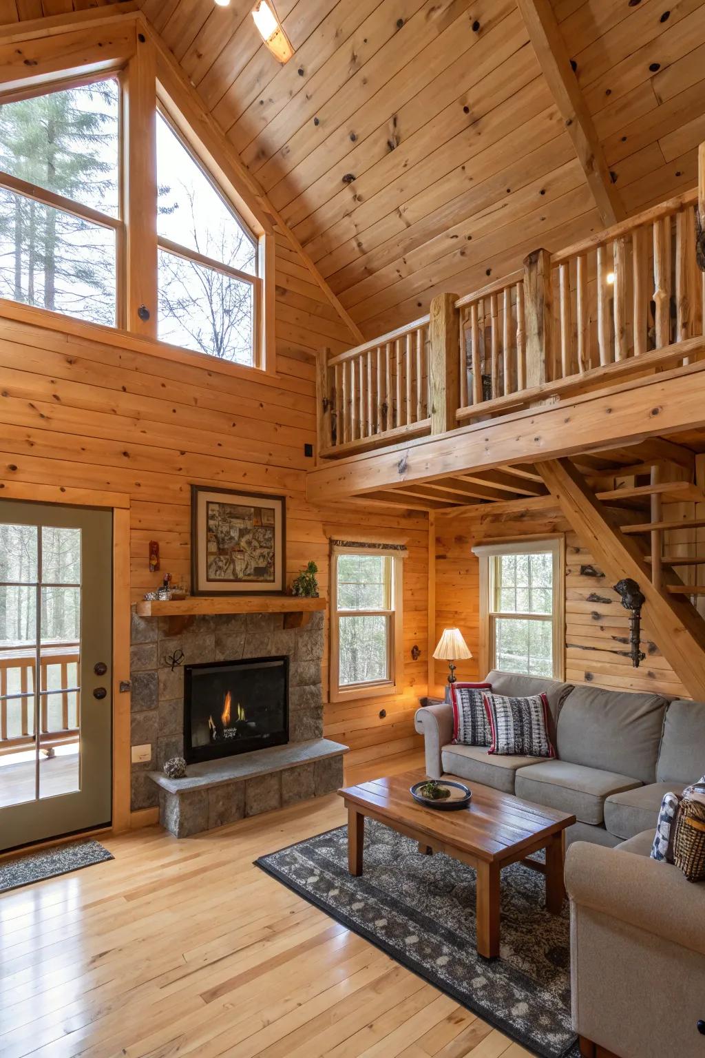 Loft space adding character to a cabin