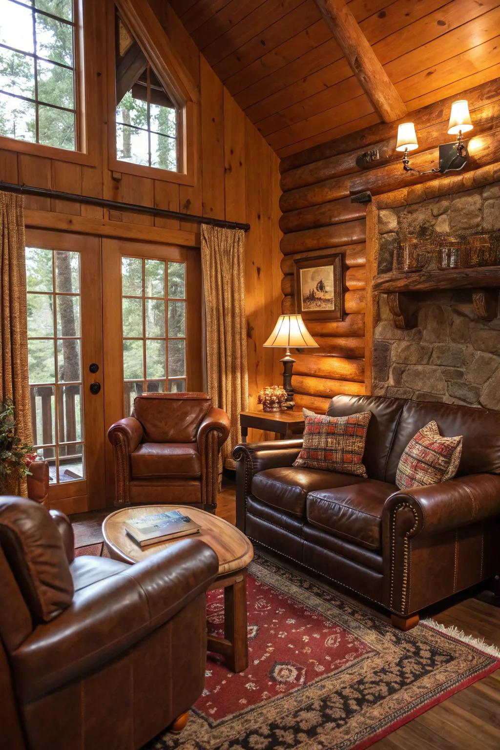 Leather touches that bring a rustic and timeless appeal to the cabin.