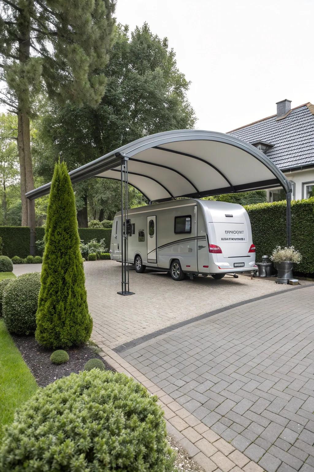 Curved roofs bring sophistication to carport design.