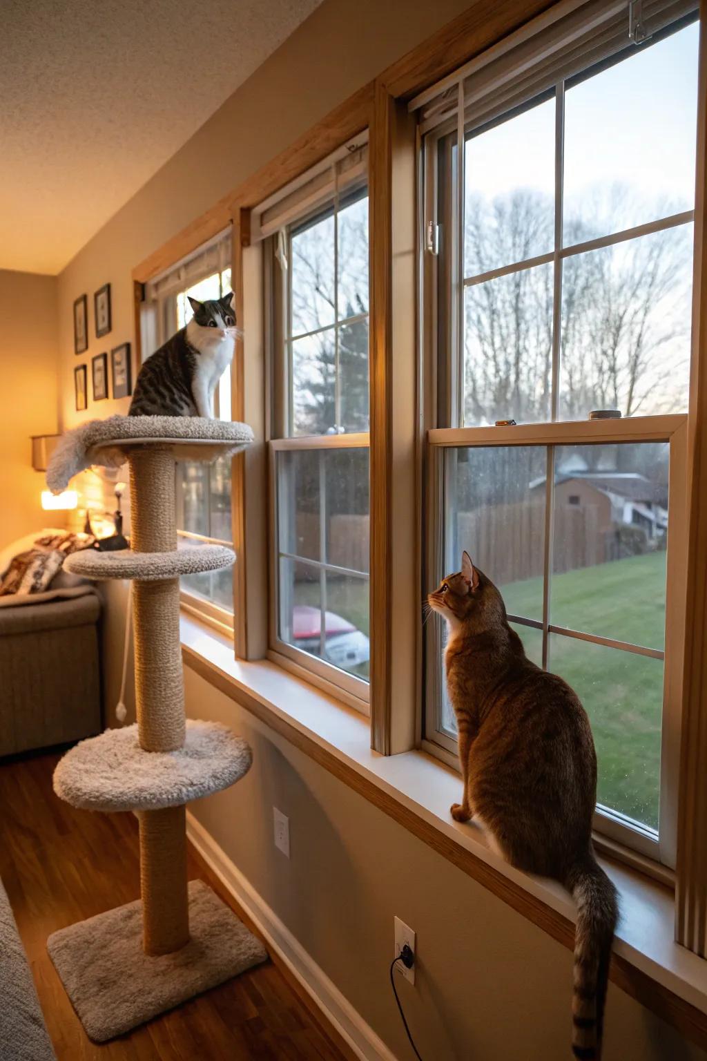 Window perches offer the perfect spot for sunbathing and people-watching.