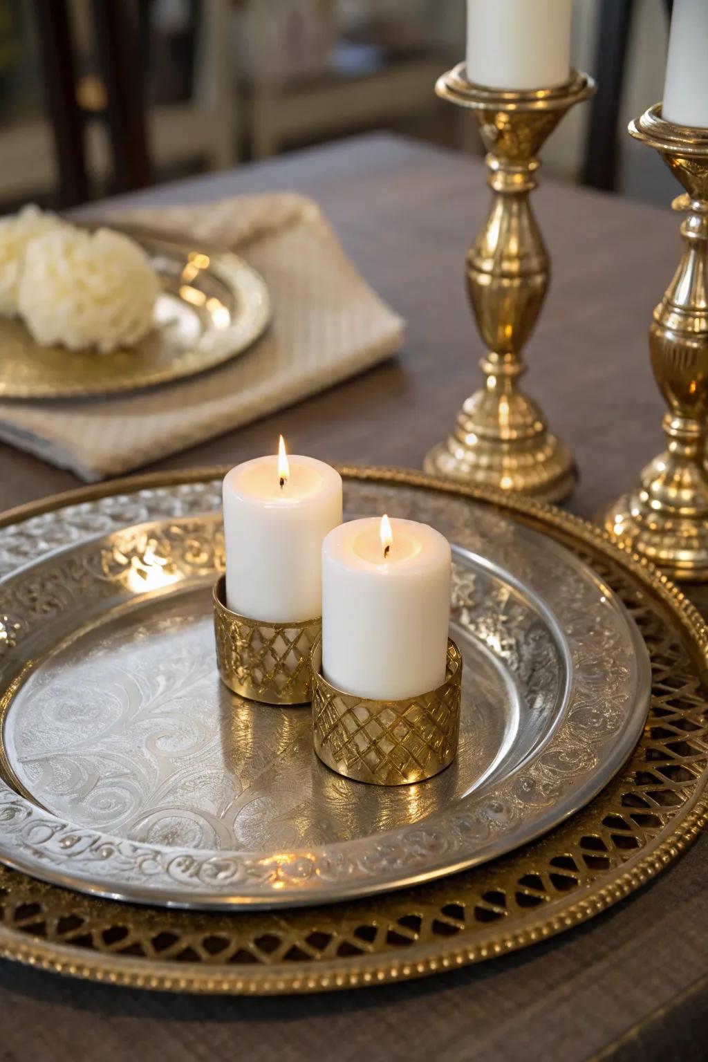 Elevate your table with a glamorous metallic centerpiece.