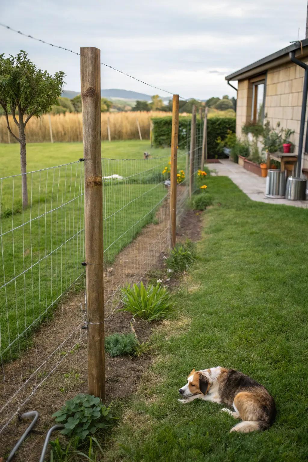 Wooden stake fences are a rustic and cost-effective option.