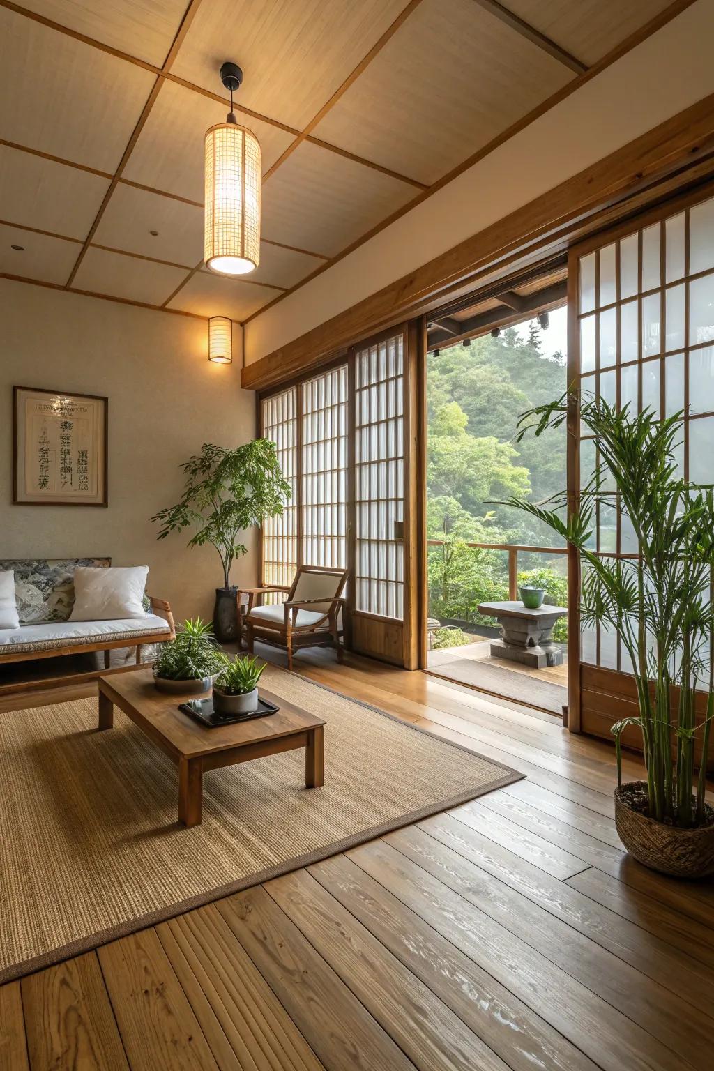 Bamboo flooring provides eco-friendly sophistication.