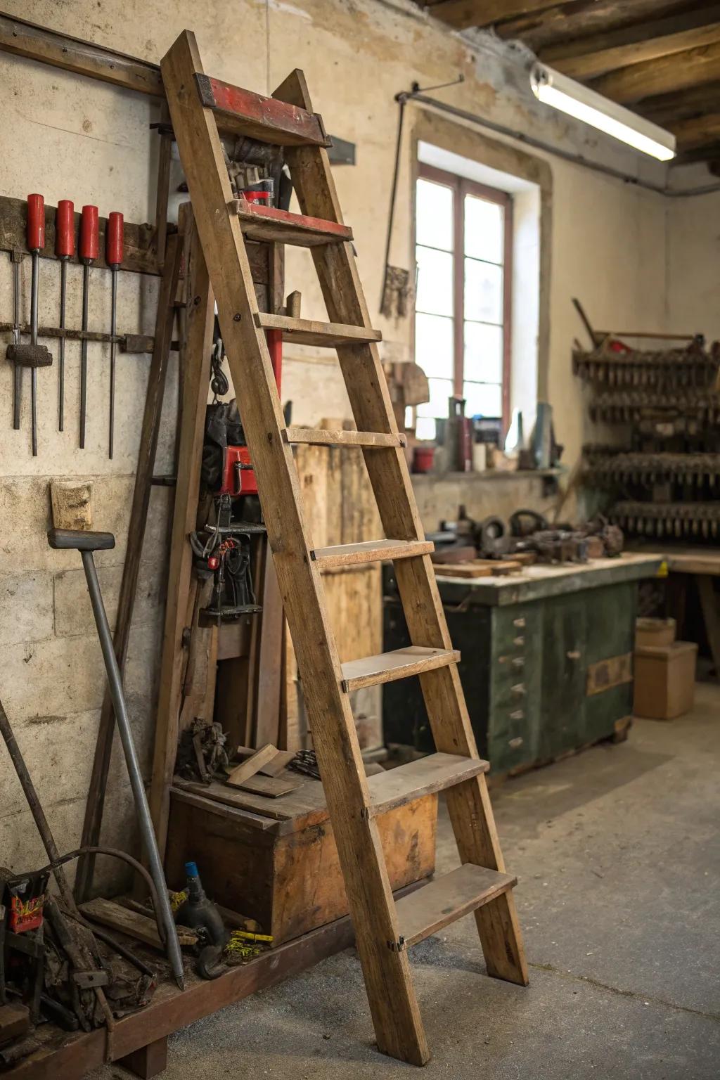 Ladders provide a unique and practical storage option for larger clamps.