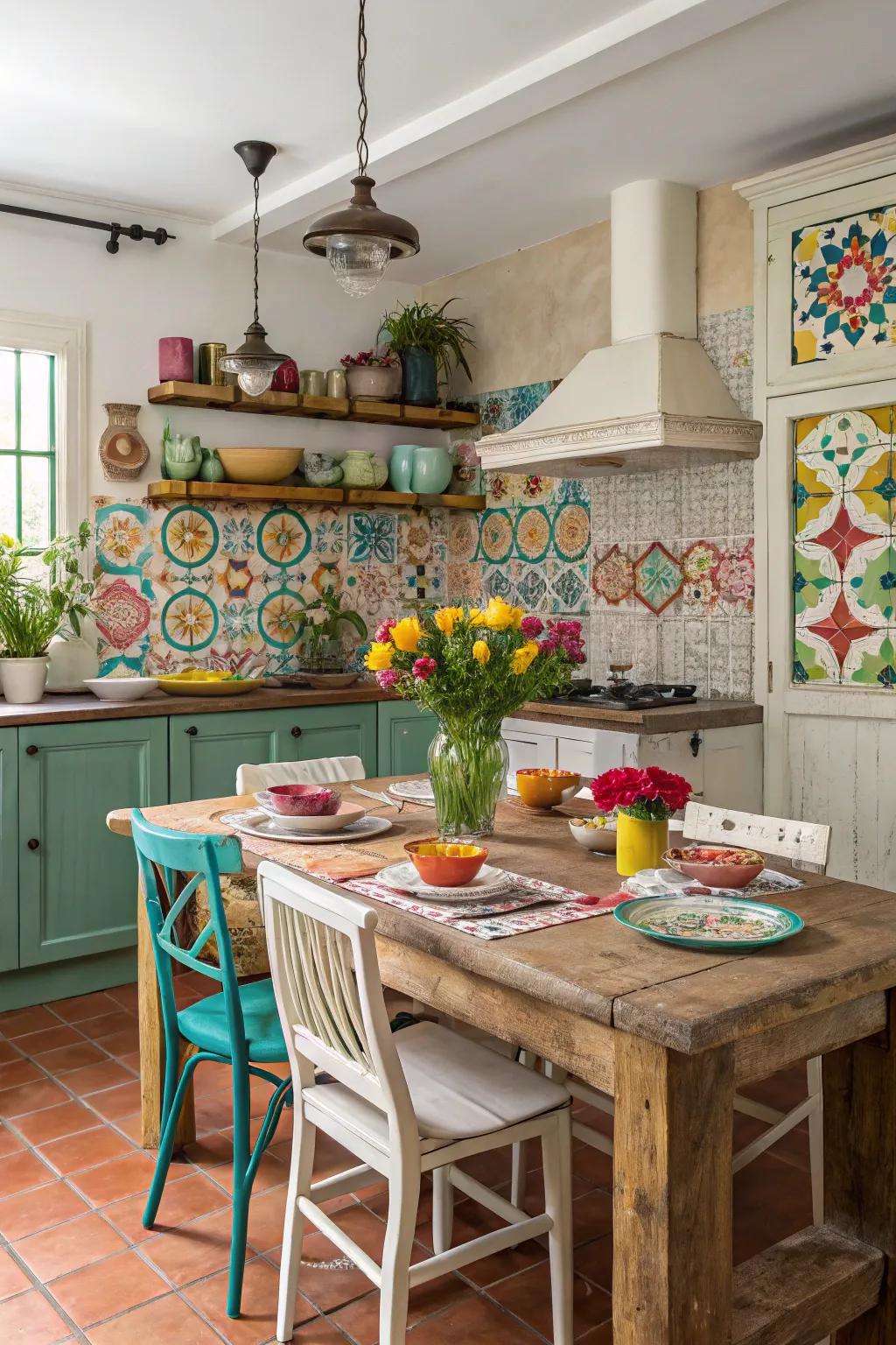 Unexpected color pops add energy and vibrancy to the kitchen.