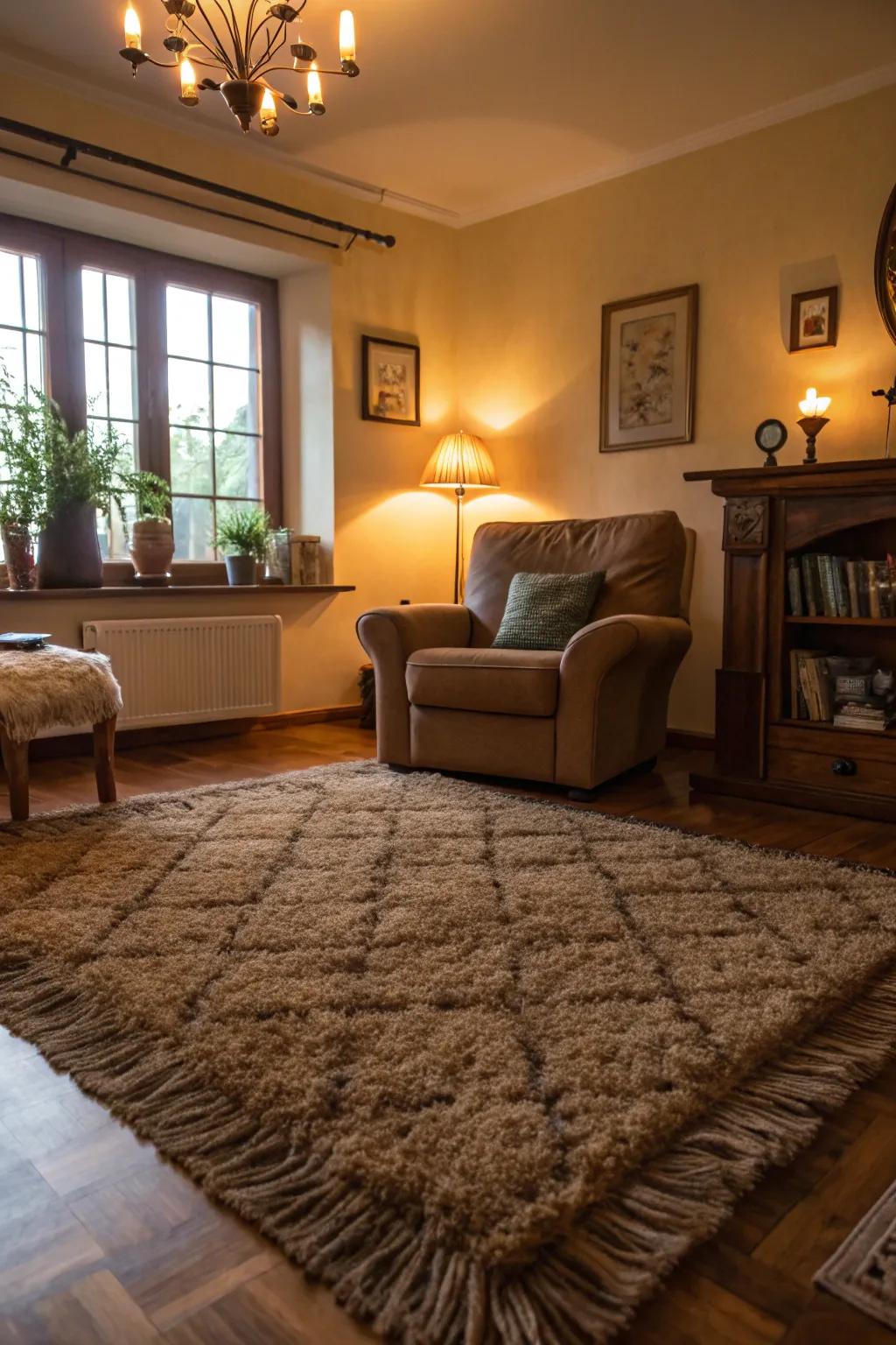 A soft rug provides warmth and a tactile delight for your feet.