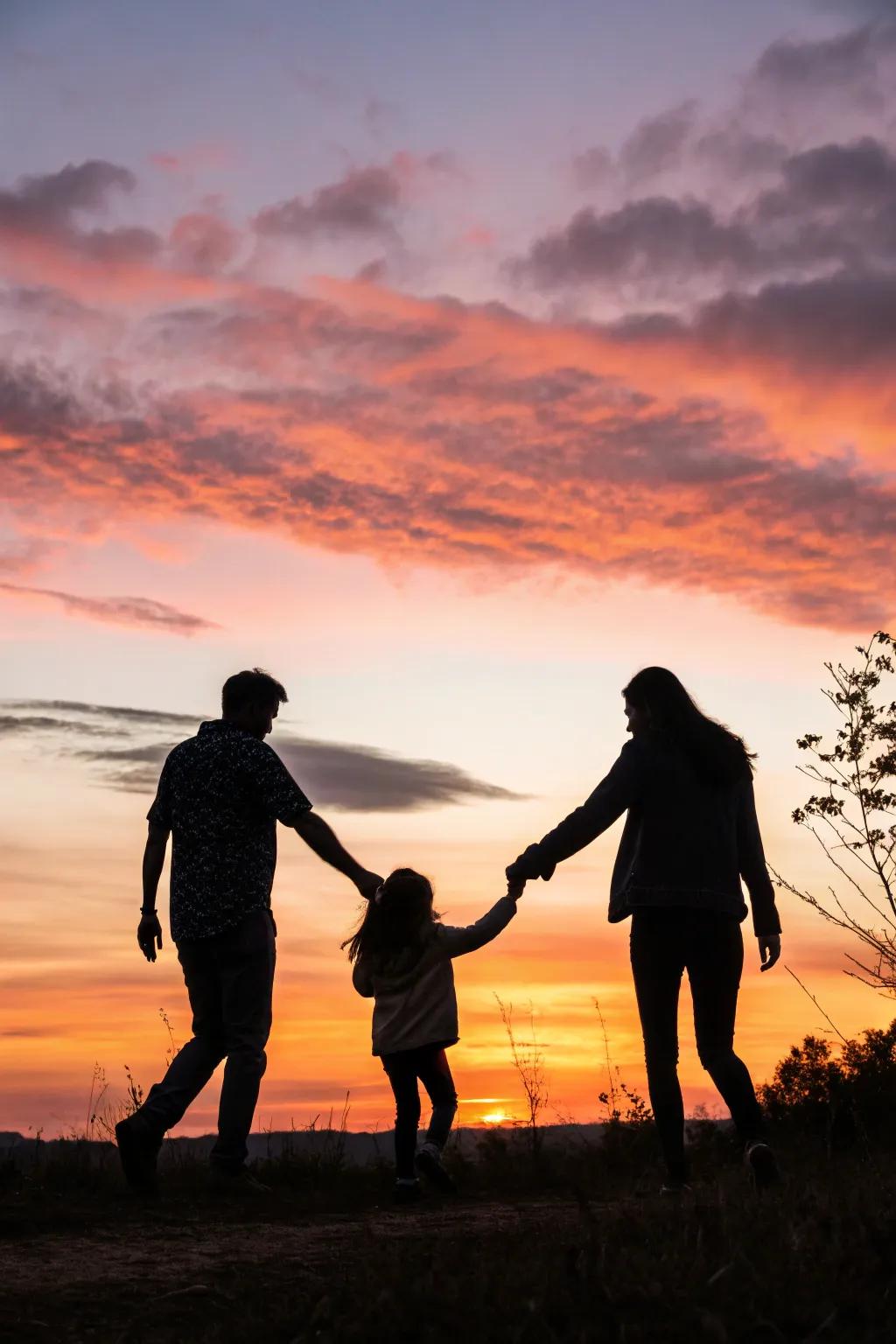 Silhouettes offer a dramatic and artistic take on family photography.