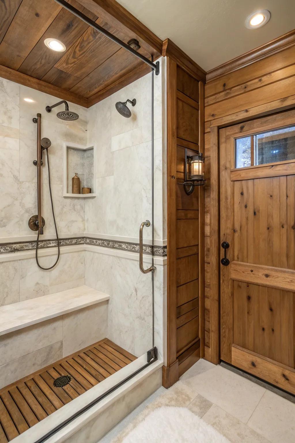 Complementary materials enhance the charm of cultured marble showers.