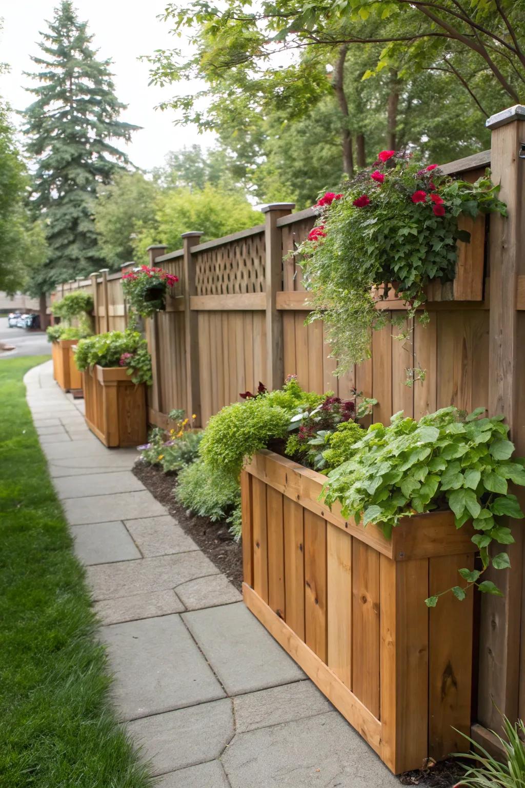 Planter-integrated fences combine privacy with nature.