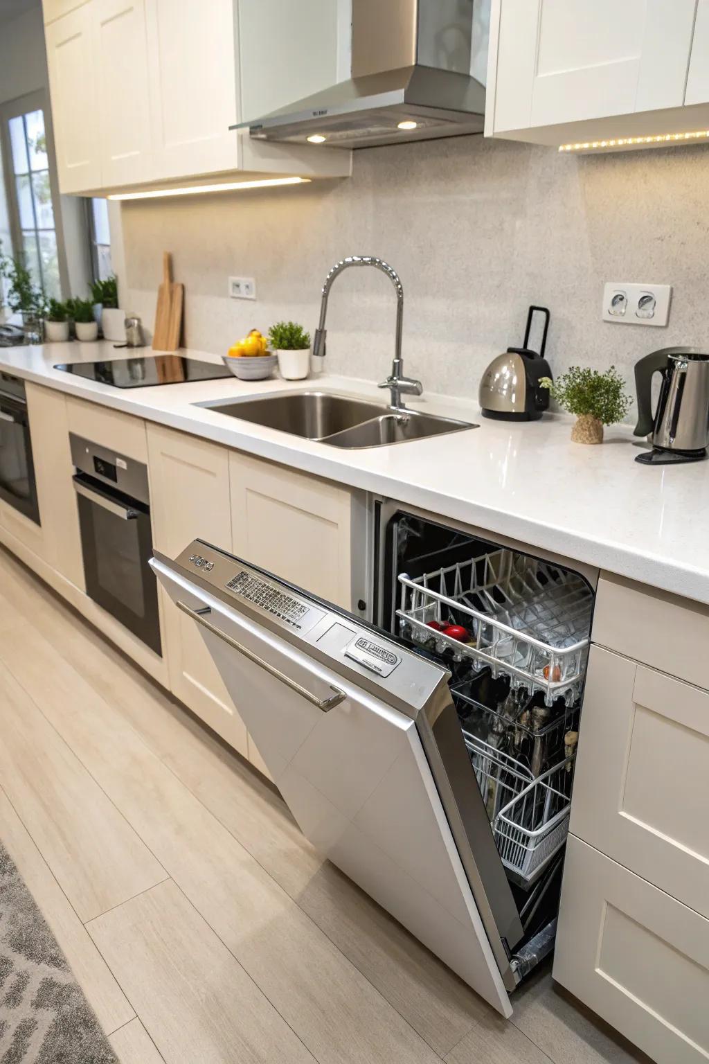 Innovative in-sink dishwasher design for ultimate space saving.