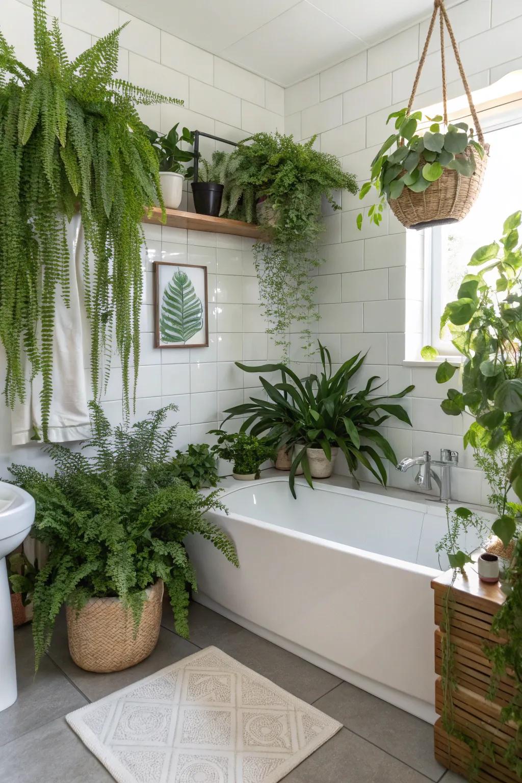 Greenery adds a natural, fresh touch to your bathroom oasis.