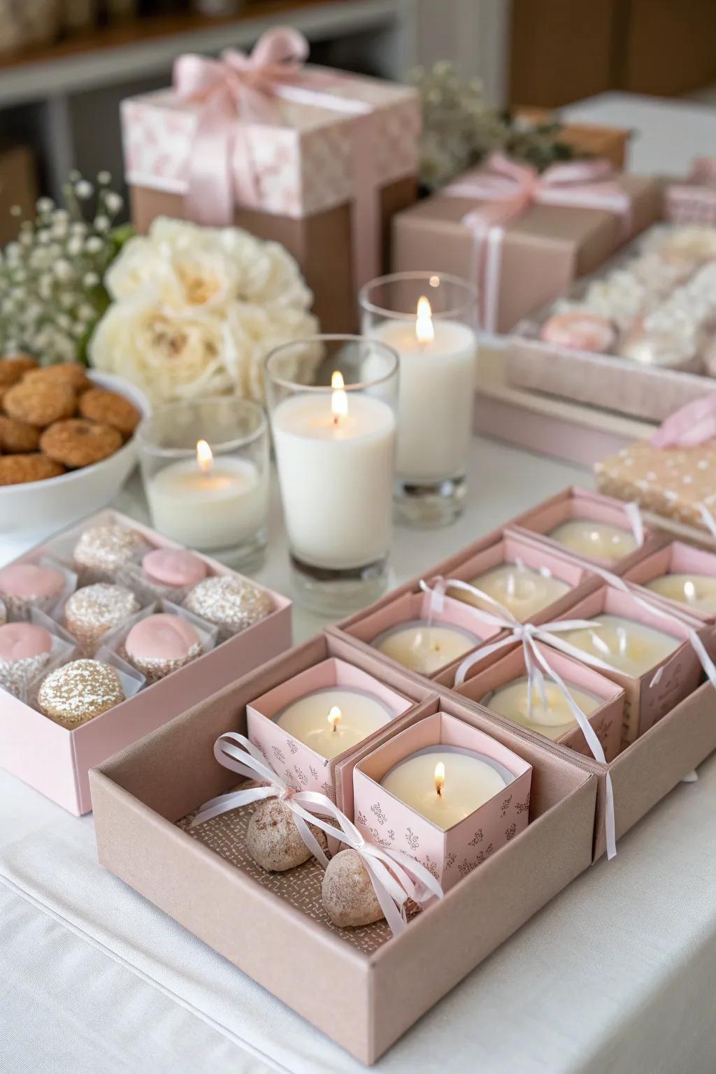 Charming dusty rose wedding favors.