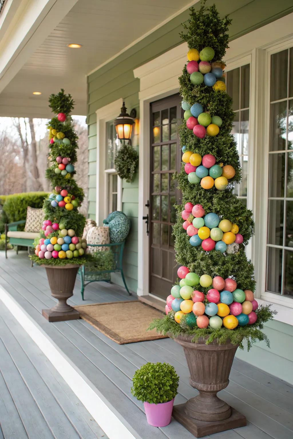 Egg topiaries offer a creative twist on traditional decorations.