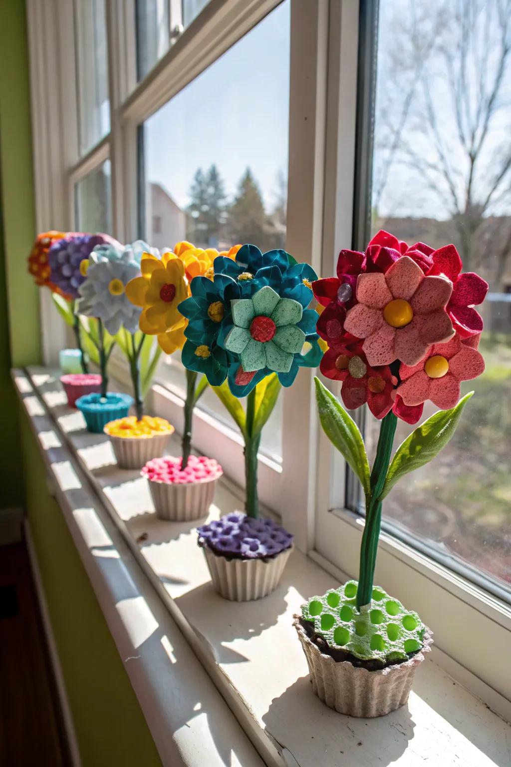 Egg carton flower art - eco-friendly and charming.