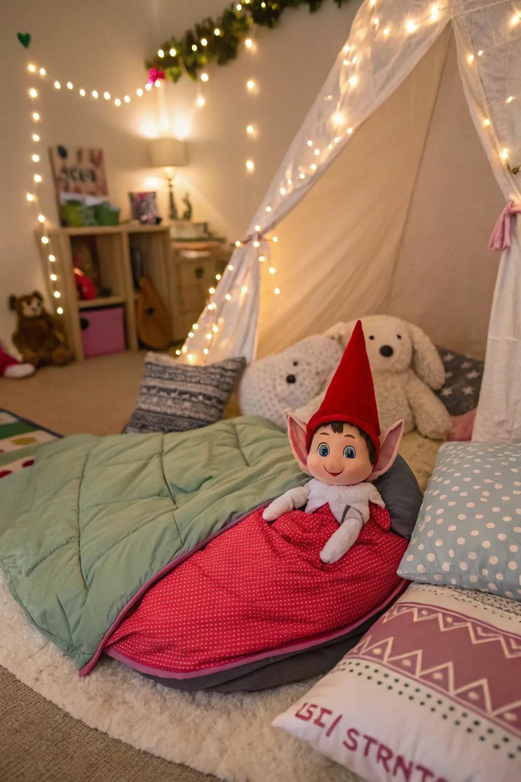 Create a cozy slumber party scene for your elf.