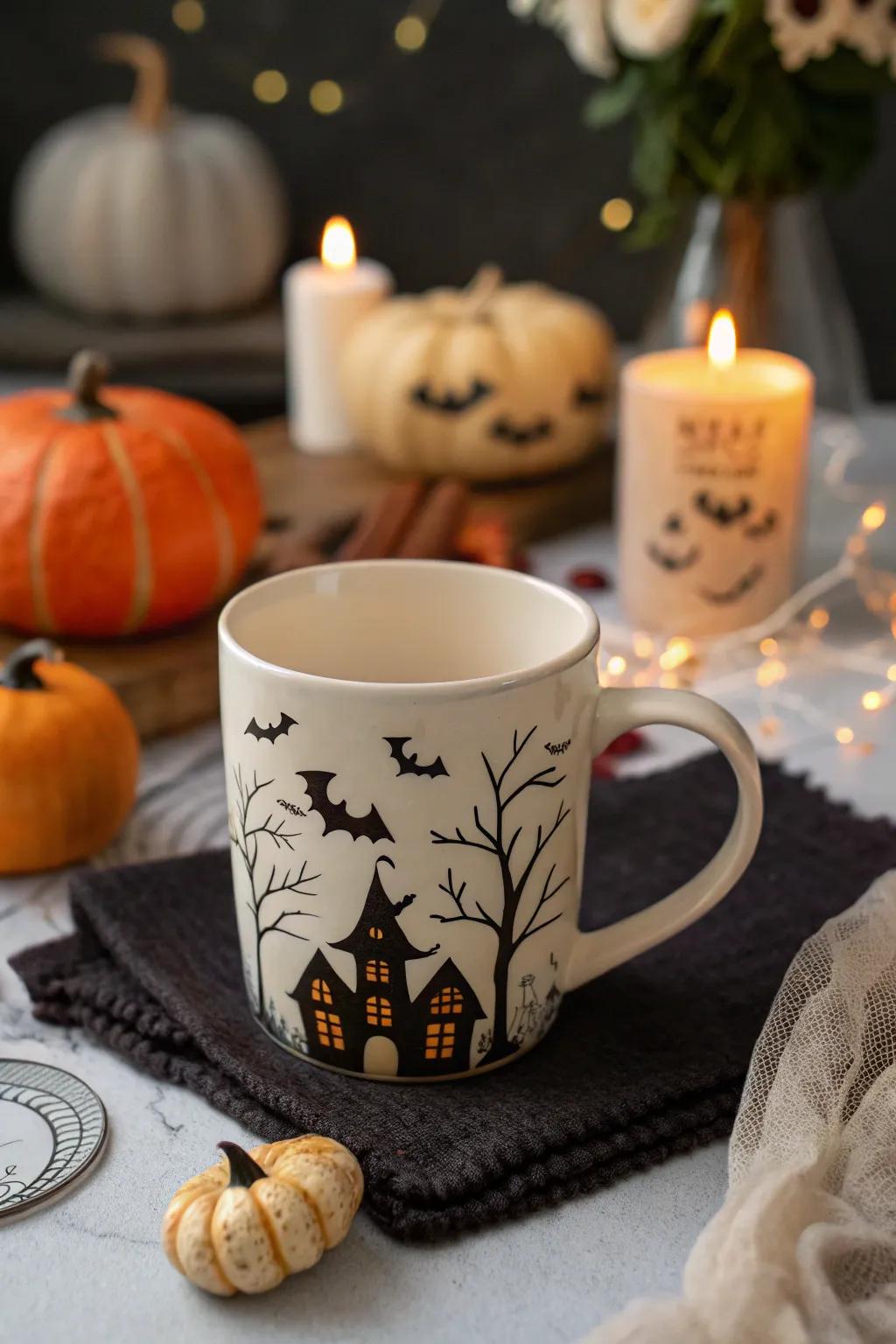 Stylish cup with a subtle spooky design.