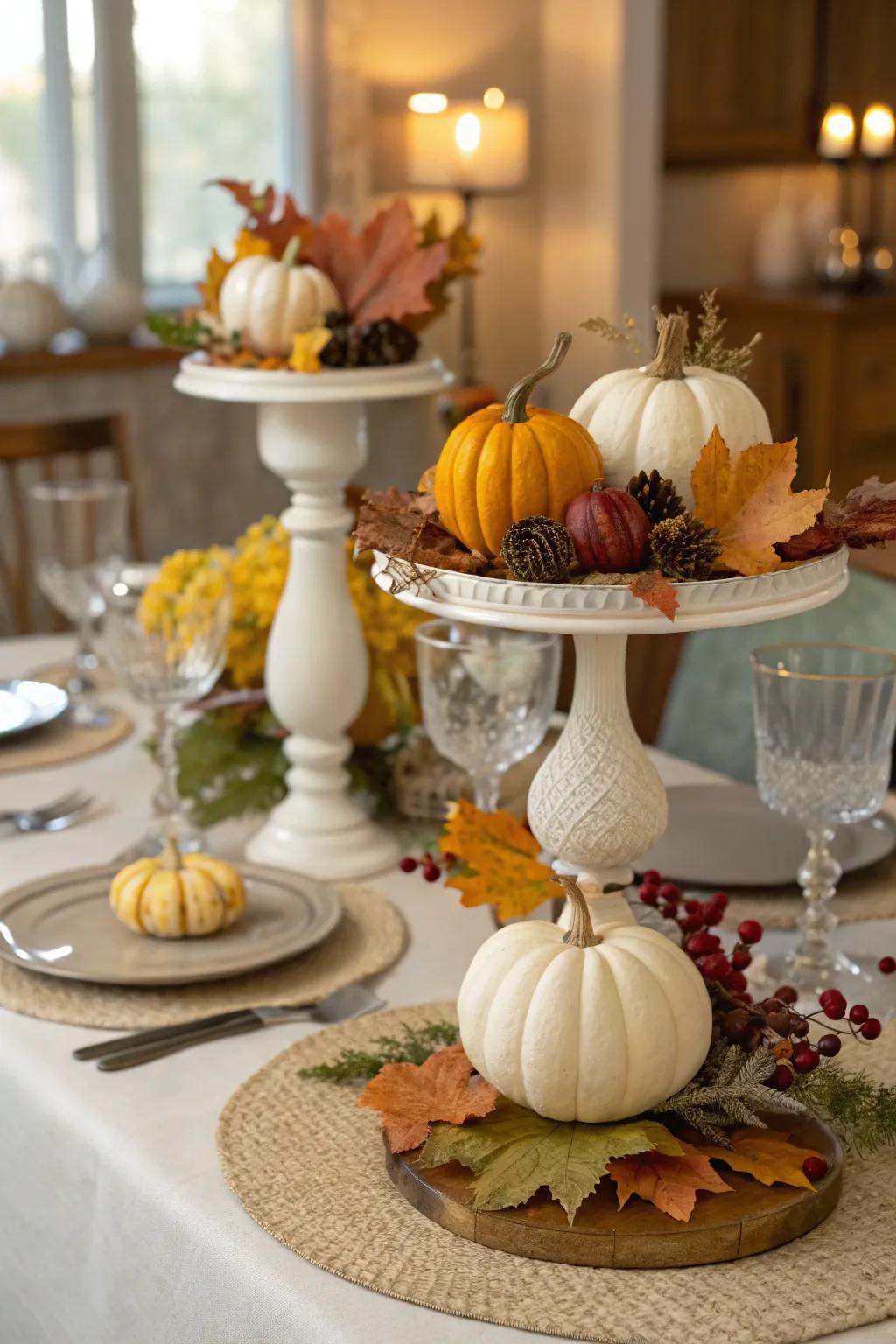 Layered heights add dimension to your fall centerpiece.