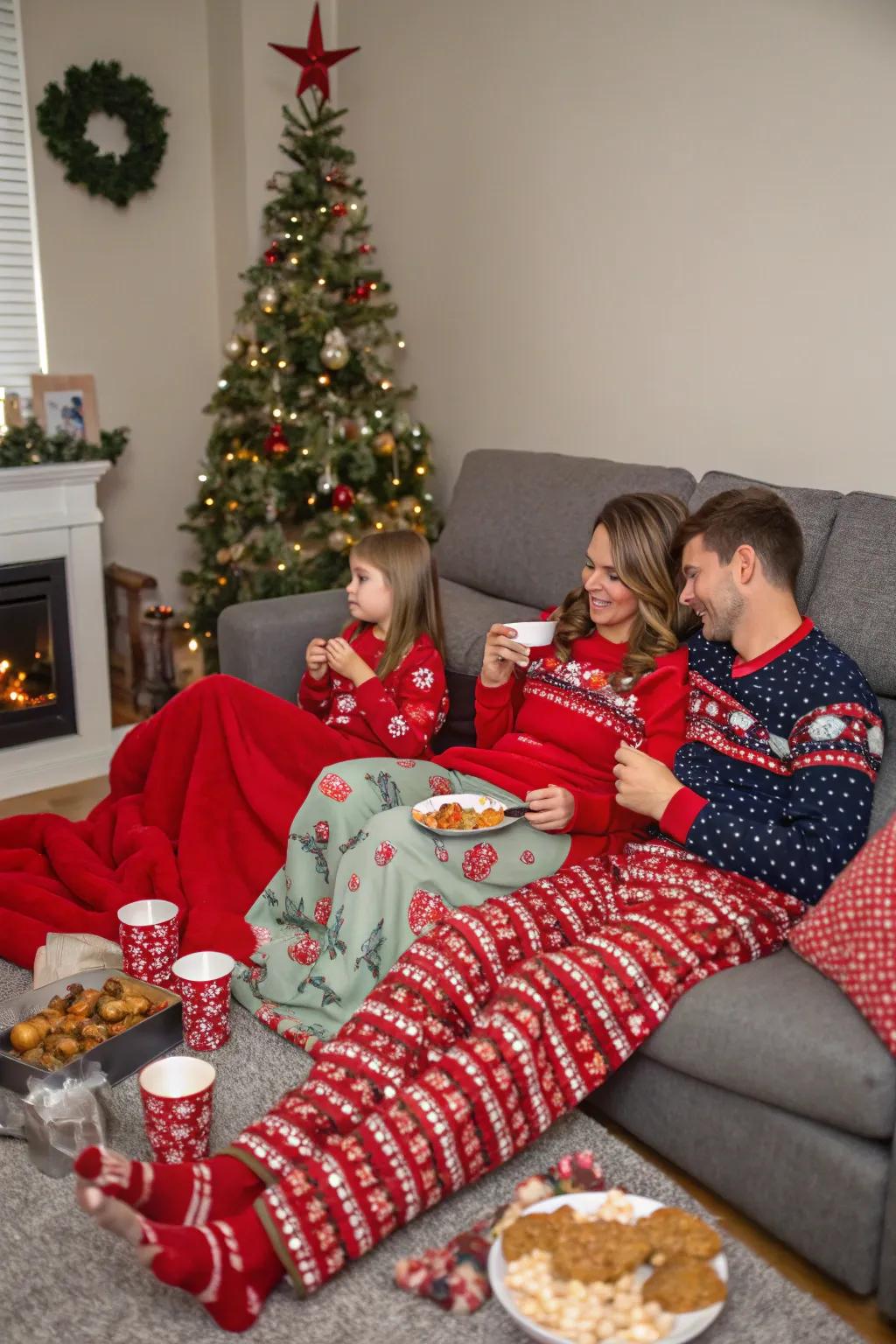 Relax and enjoy a cozy Christmas pajama party.