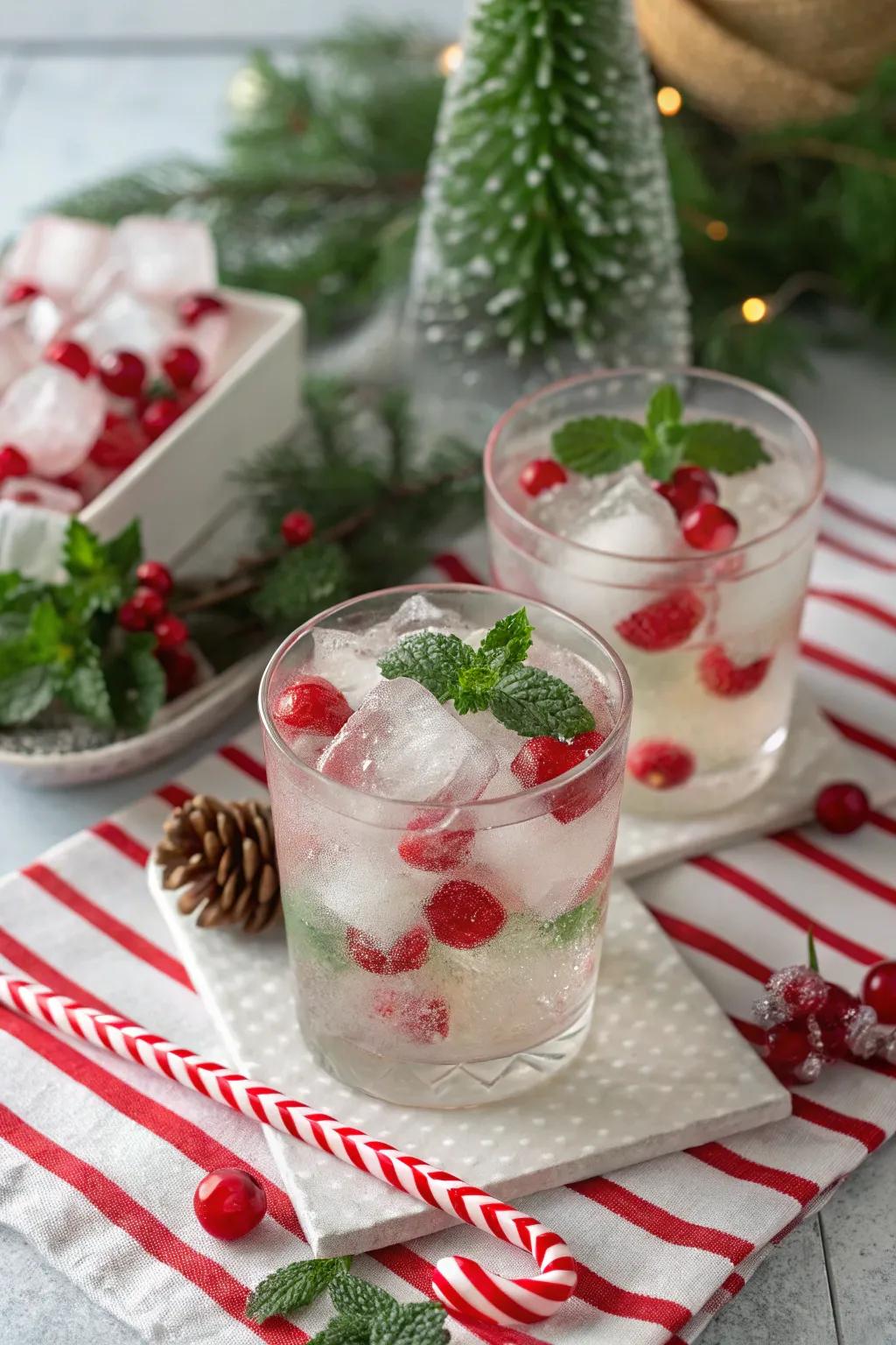 Peppermint ice cubes for a holiday refreshment.