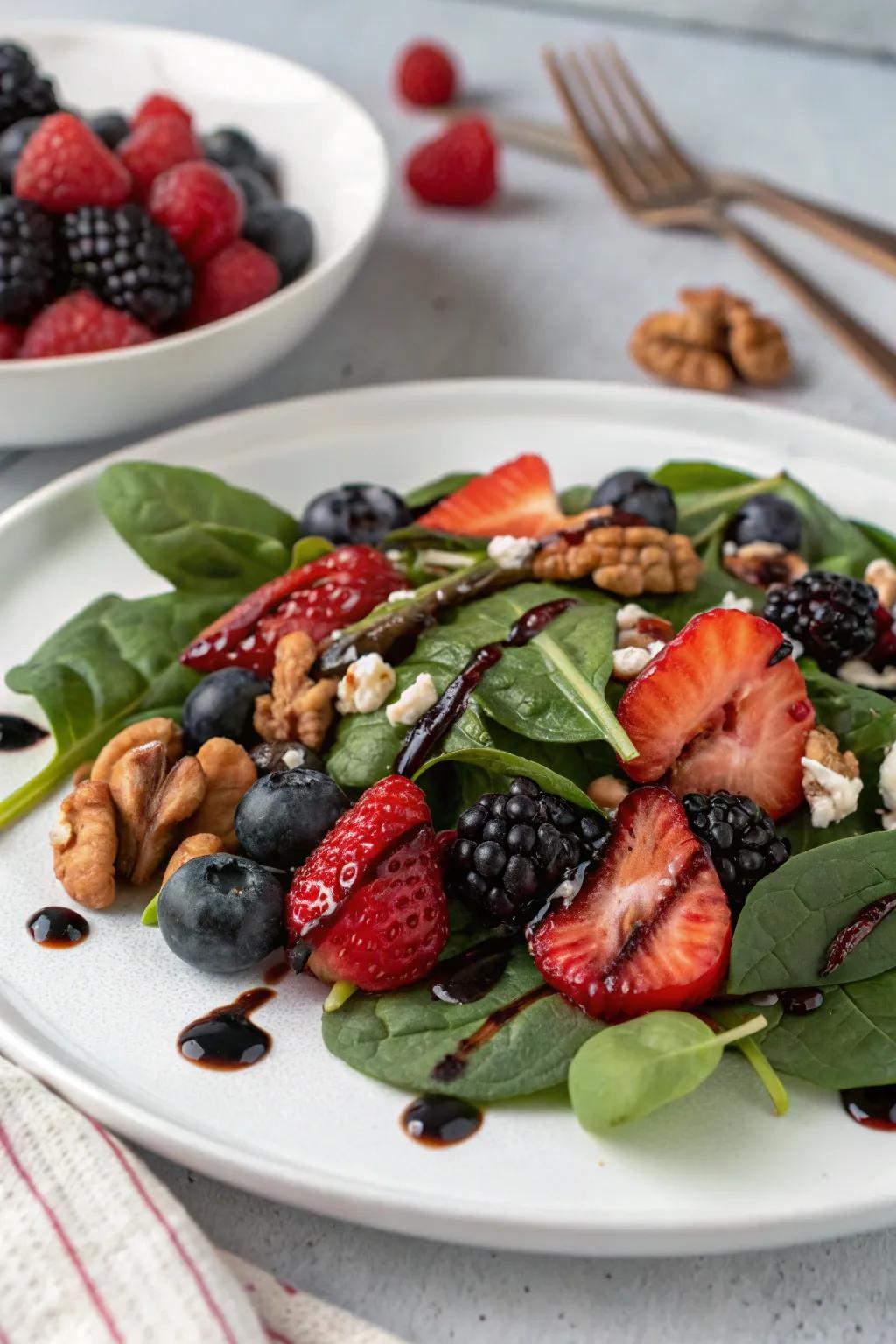 Berry and spinach salad, a delightful mix of flavors and textures.