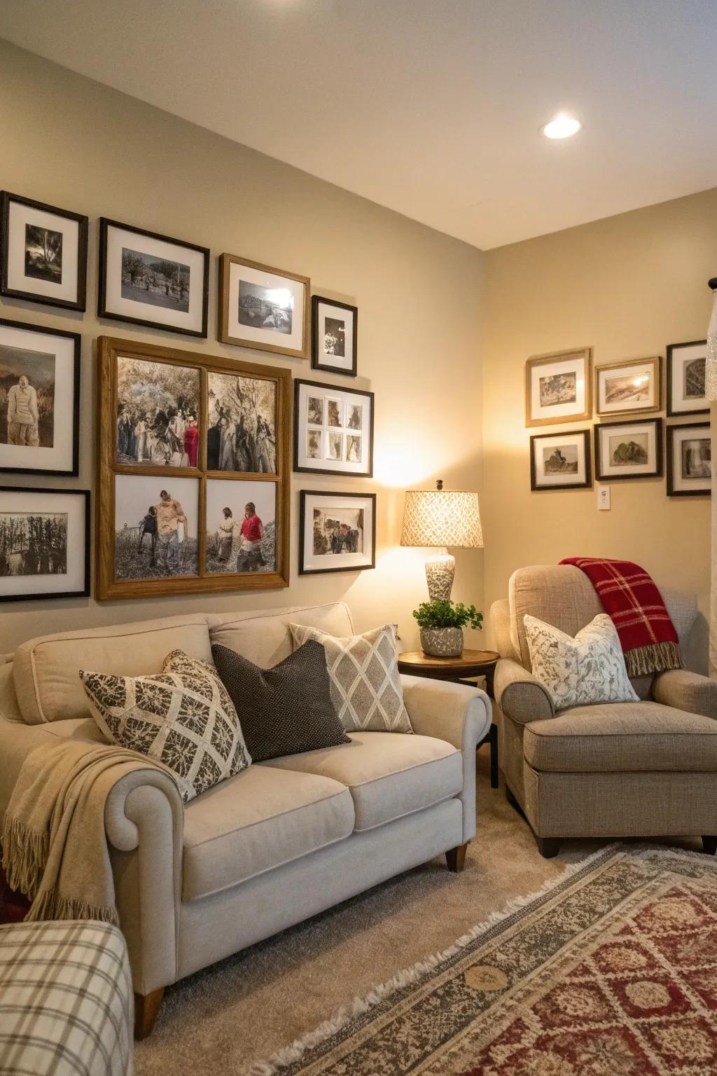 A gallery wall is personal and inviting.