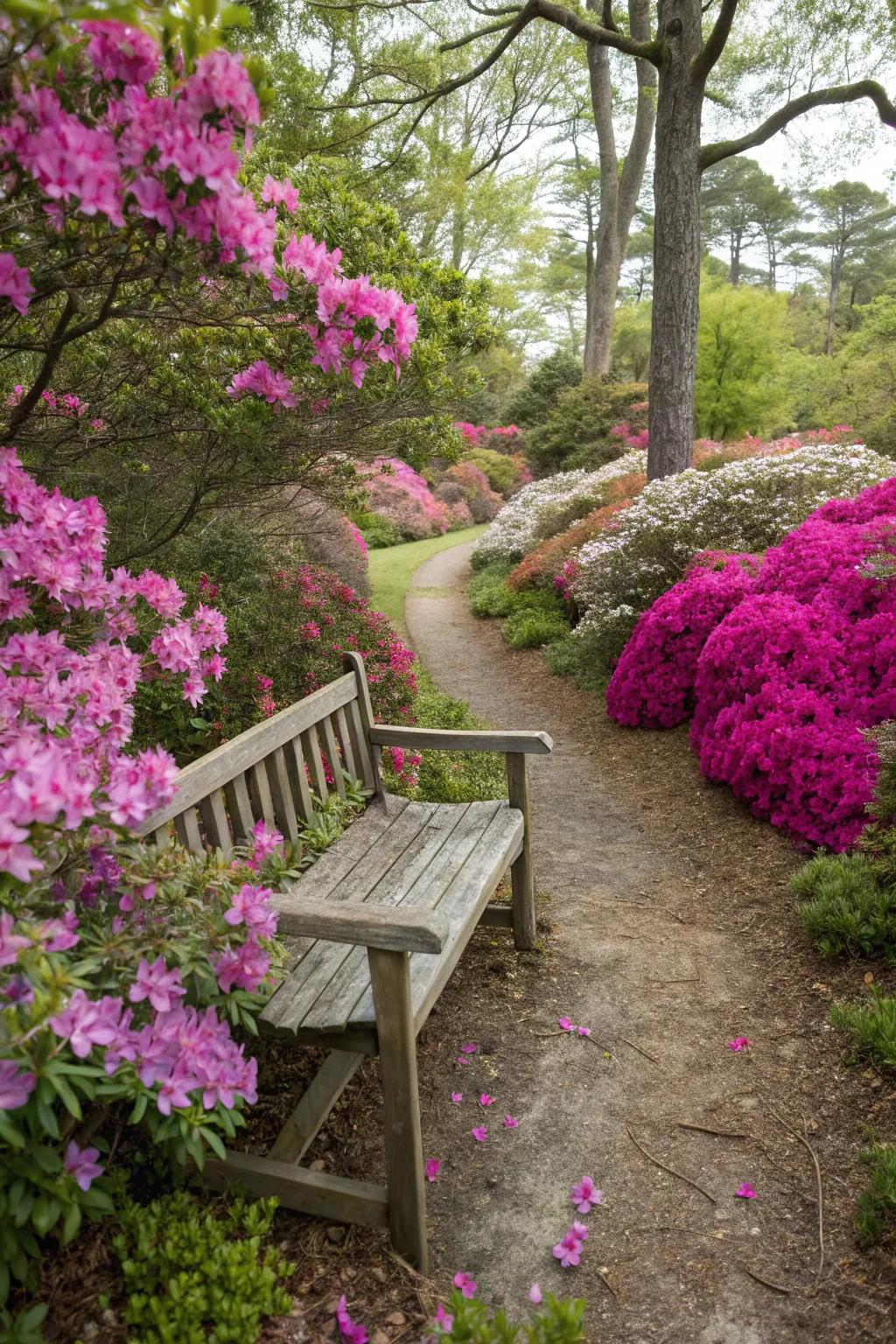 Relax in a cozy corner surrounded by beautiful azaleas.