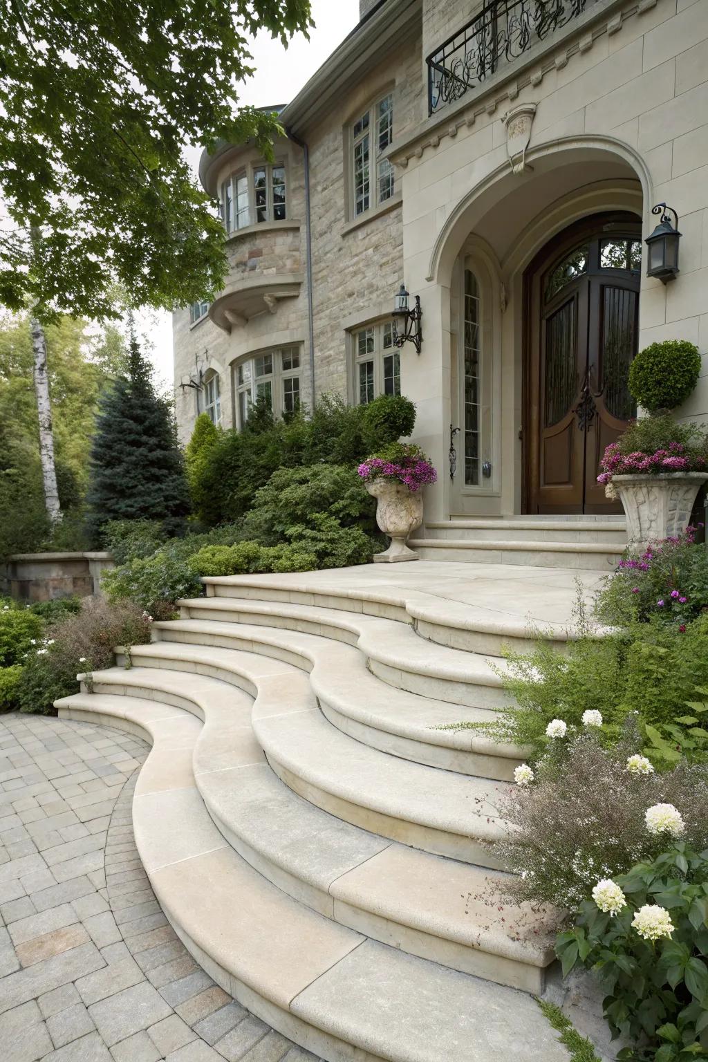 Curved steps add elegance and sophistication to your entrance.