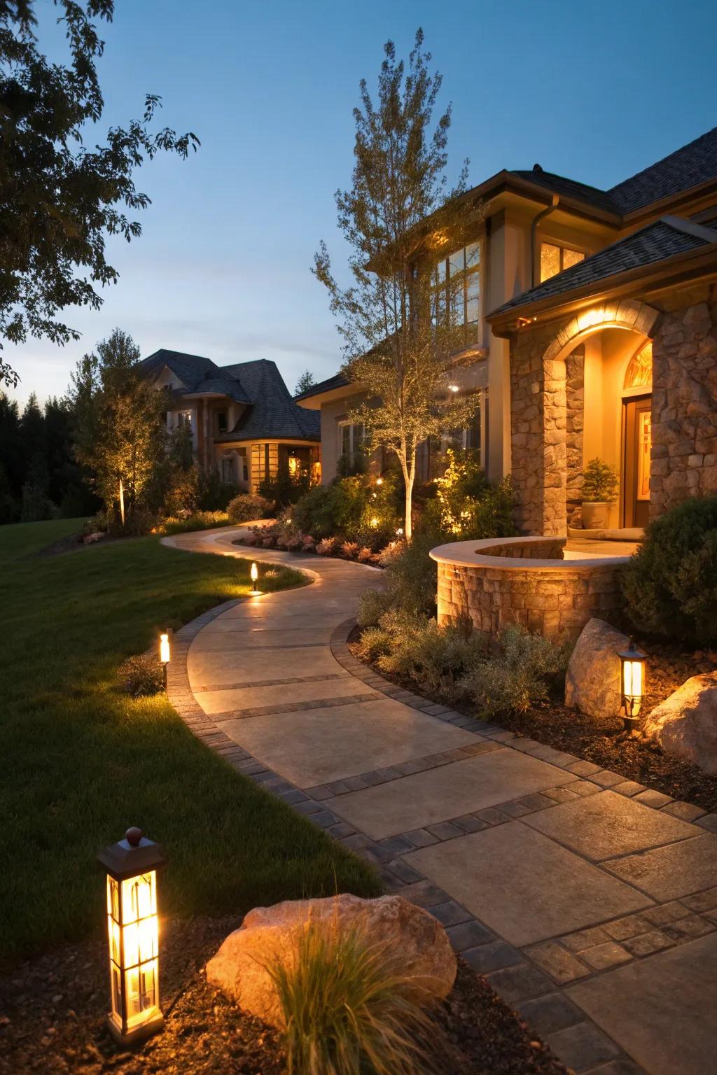 Outdoor lighting enhances beauty and safety.